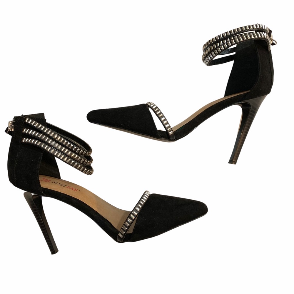 Just Fab Lilou black studded pointy toe heels women’s 7